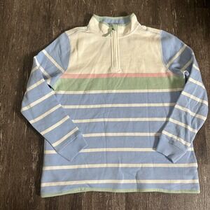 Woolovers Womens Striped 1/4 Zip Pullover Sweatshirt Blue White Pastel Cotton